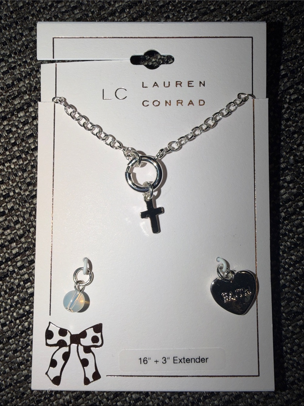 LC Lauren Conrad Silver Cross Charm Necklace with Heart and Disc Charms